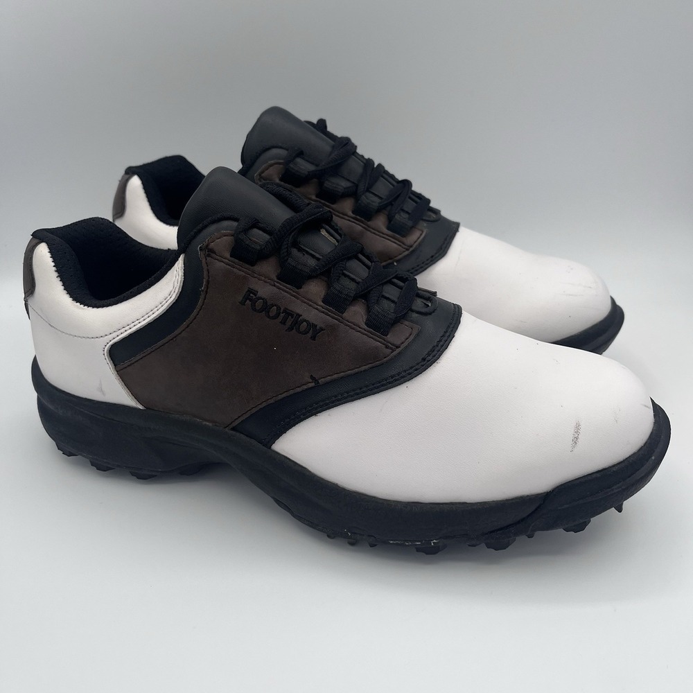 FootJoy GreenJoys Men's Golf Shoes Size 9.5M White‎ Brown Black Spiked